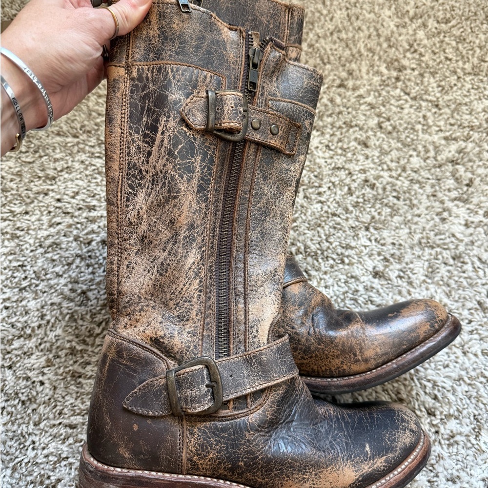 Brown Leather Mid-Calf Boots
